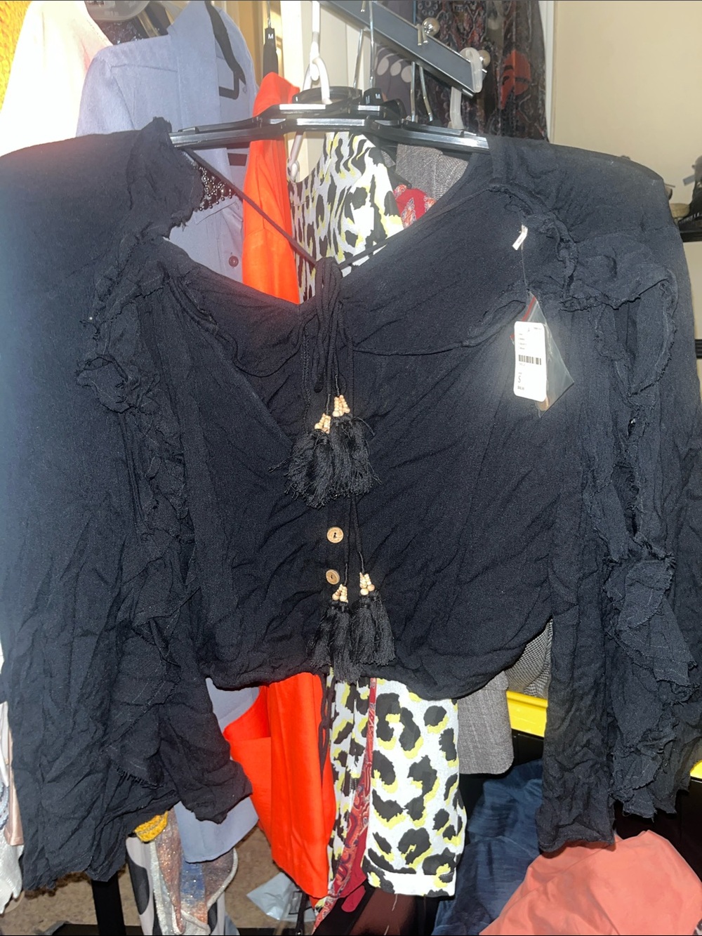 Free People Black Cold-Shoulder Button-Front Blouse - Picture 3 of 3